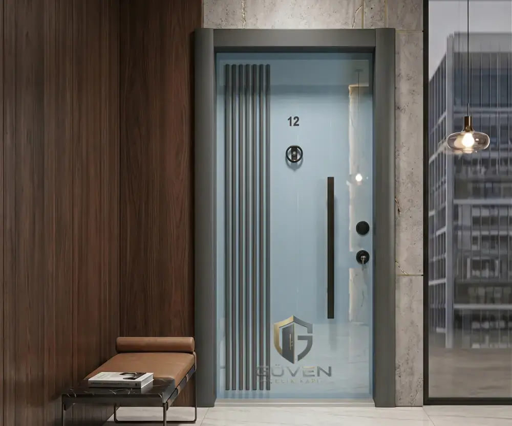 GV-1021 beyaz gri renkli lüks çelik kapı